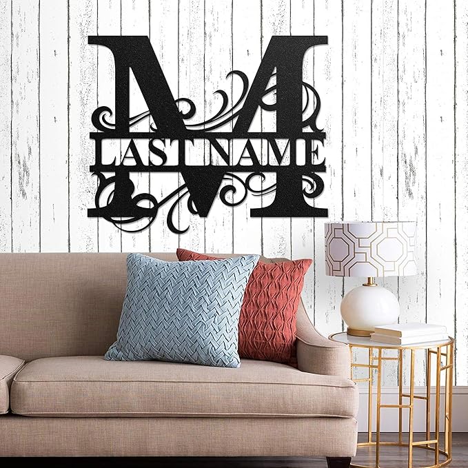 LULLBABYMALL Custom Metal Signs - Last Name Sign, Split Letter Monogram, Letter M, Family Name Wall Art, Outdoor Metal Signs, Personalized Wedding Gift