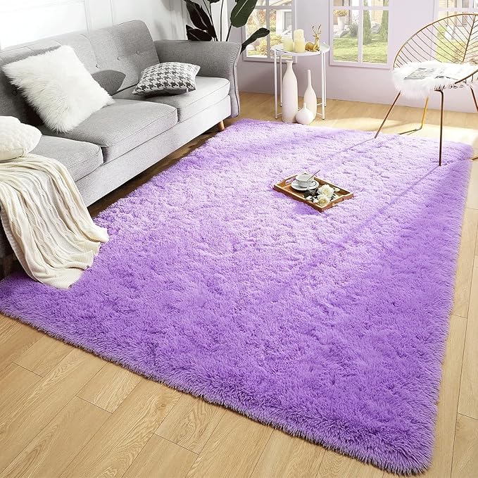 Merelax Soft Modern Indoor Large Shaggy Rug for Livingroom Bedroom Dorm Kids Room Home Decorative, Non-Slip Plush Fluffy Furry Fur Area Rugs Comfy Nursery Accent Floor Carpet 8x10 Feet, Purple