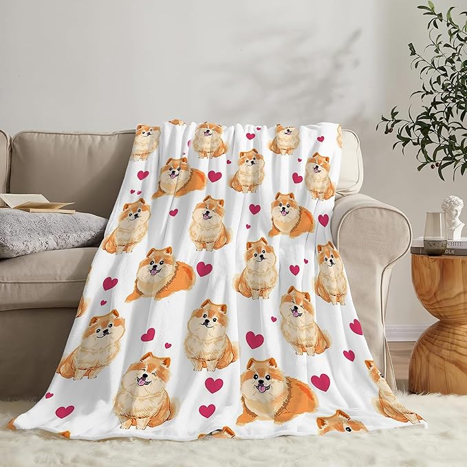 Pomeranian Gifts and Decor - Cute Dog Throw Blanket for Girls, Women, Kids, Adults - Soft, Warm, Cozy Fleece Blanket for Couch, Sofa, Bed - 60"x50"