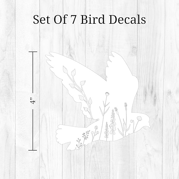 White Floral Bird Mirror Decals - Elegant and Versatile Vinyl Stickers for Mirrors, Walls, Doors, Windows Easy to Apply and Remove Nursery Living Room Laundry Kitchen