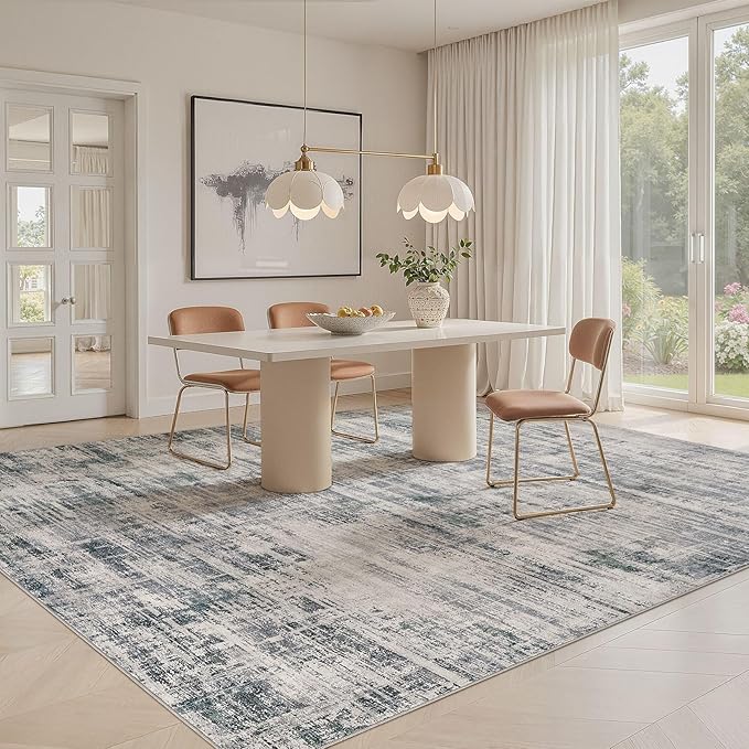 Area Rug for Living Room: 9x12 Washable Neutral Abstract Modern Soft Rugs Non Slip Indoor Floor Stain Resistant Large Carpet for Bedroom Dining Room Office Nursery - Gray