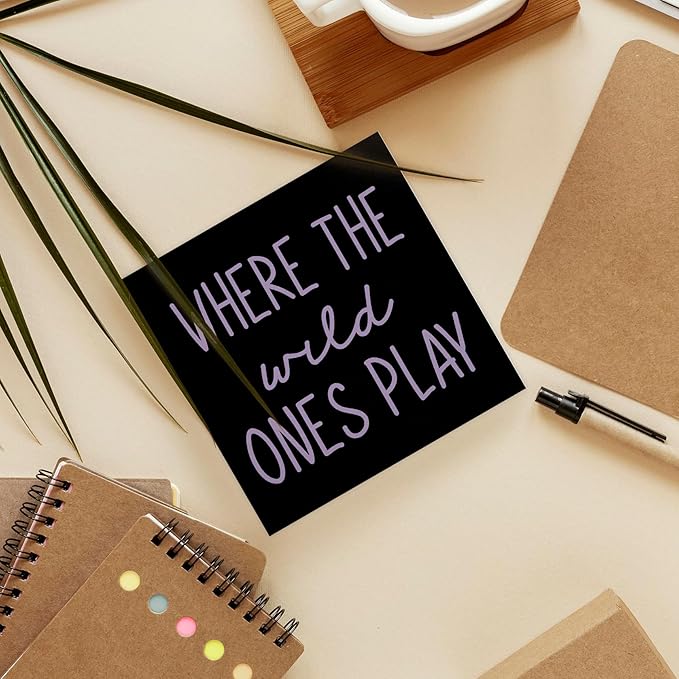 Where The Wild Ones Play Black Purple Wood Box Sign Desk Decor 5X5, Nursery Kids Room Wooden Block Sign Decorations for Playroom Toddler Room Wall Tabletop Shelf Decor