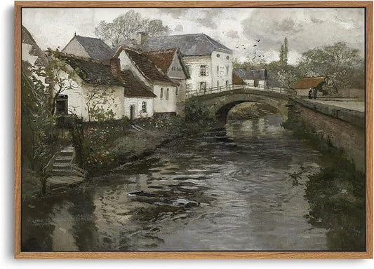 OIQArtOIQ Vintage Landscape Canvas Wall Art Framed Natural Scenery Painting Artwork Prints France Country Wilderness Farmhouse Decor Pictures Kitchen Bedroom Living Room Bathroom