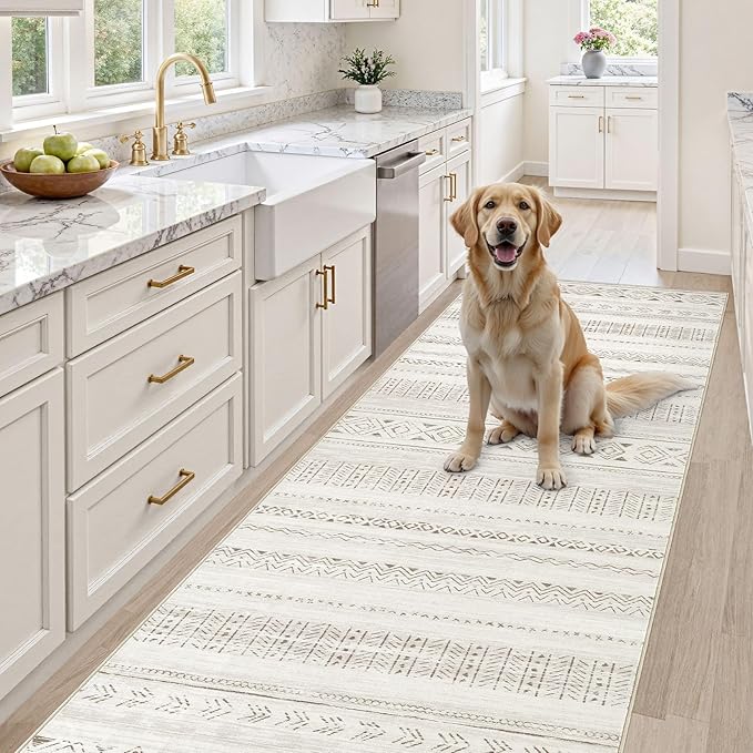 Area Rugs for Living Room Washable Living Room Rug Soft Neutral Indoor Floor Carpet Non-Slip Stain Resistant Modern Boho Rugs for Bedroom Dining Room Kids Room Nursery Office Home Brown/Cream