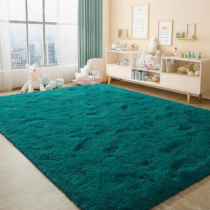 BENRON Fluffy Rugs for Living Room 5x8 Teal Green, Washable Large Area Rugs for Bedroom Dining Table Office Kids Nursery Room, Washable Indoor Floor Carpets