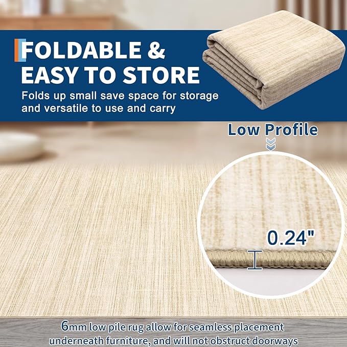 9x12 Area Rugs for Living Room Washable Solid Large Bedroom Rugs Non Slip Soft Modern Abstract Dining Room Throw Carpet Minimalist Classic Plain Area Rug for Nursery Kitchen Home Office, Beige