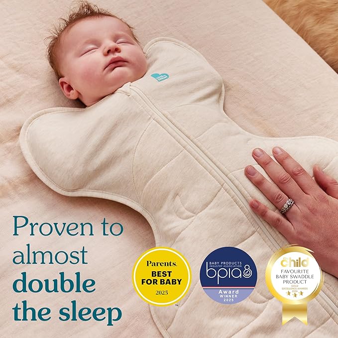 Love to Dream Swaddle UP, Sleep Sack 0-3 Months, Self-Soothing, Improves Sleep, Snug Fit Helps Calm Startle Reflex, Baby Essentials Must Haves Newborn, 1.0 TOG, 8-13 lbs, Tan Houndstooth