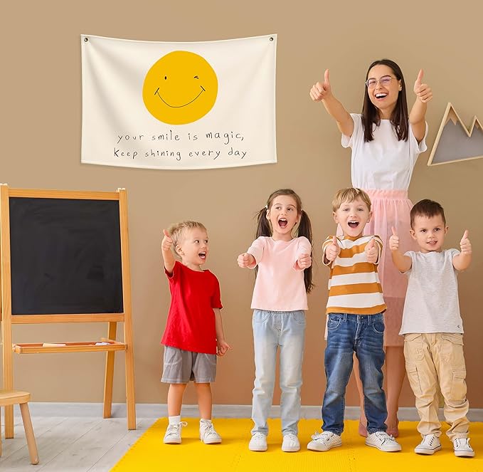 Boho Rectangular Banner Flag Wall Sign Decor Gift for Baby Boy Girl Kids,Nursery Baby Room Above Crib Bedroom Living Room Wall Decor-Your Smile Is Magic Keep-Baby,Shower Birthday Christmas Gift