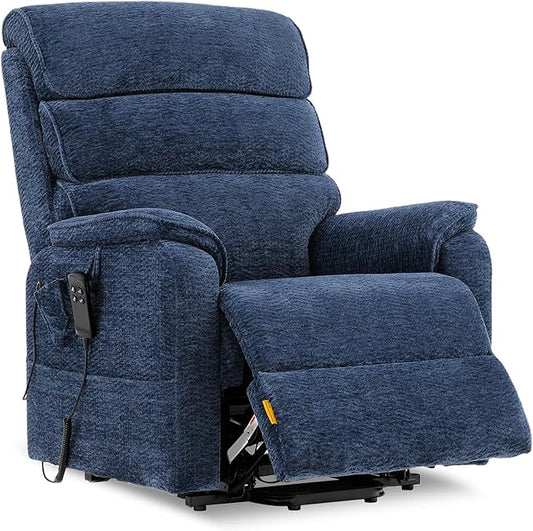DYNOX 400 lbs Big & Tall Power Lift Recliner Chair for Elderly, Oversized Wide Dual Motor Lay Flat Infinite Positions Recliner with Heat and Massage(9298W,Chenille,Blue)