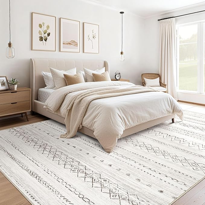Area Rugs for Living Room Washable Living Room Rug Soft Neutral Indoor Floor Carpet Non-Slip Stain Resistant Modern Boho Rugs for Bedroom Dining Room Kids Room Nursery Office Home Brown
