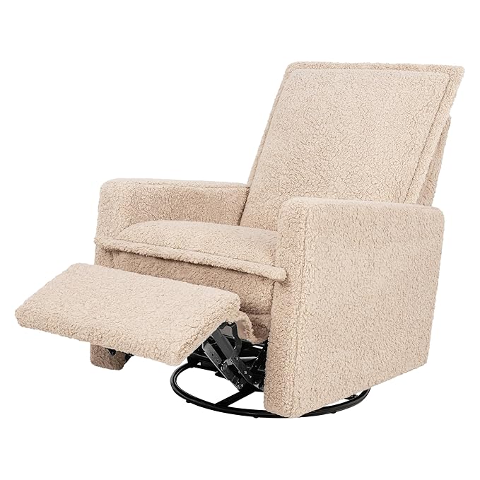 Babyletto Cali Flange Recliner and Swivel Glider in Chai Shearling, Water Repellent & Stain Resistant, Greenguard Gold and CertiPUR-US Certified
