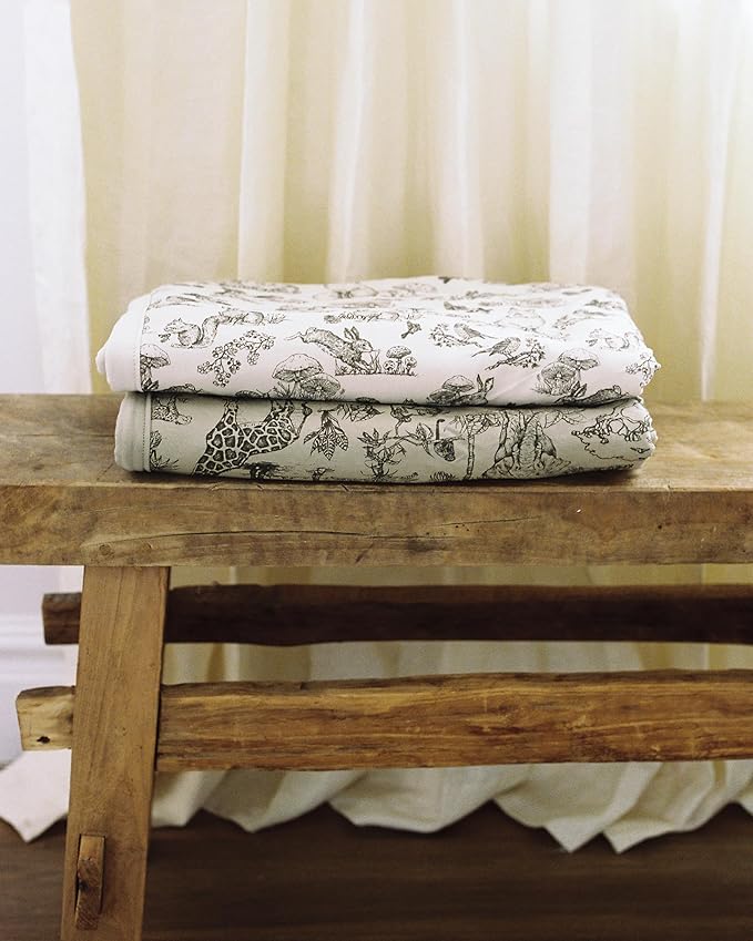 Oilo Baby Blanket, Luxury Plush Chenille Backing & Organic Cotton Jersey Print, Double Layered, 30" x 40", Rolled Jersey Edge Trim, Infant & Toddler Size, Heirloom Organic Collection, Vintage Safari
