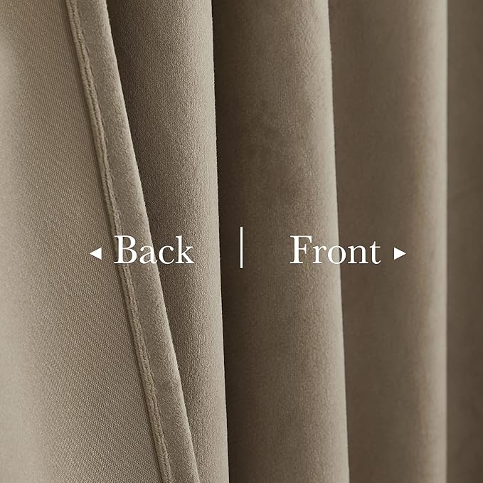 StangH Camel Beige Velvet Curtains - Thick Thermal Insulated Room Darkening Window Drapes 84 inch Length for Bedroom/Dining Living Room, Back Tab Home Decor for French Door, W52 x L84, 2 Panels