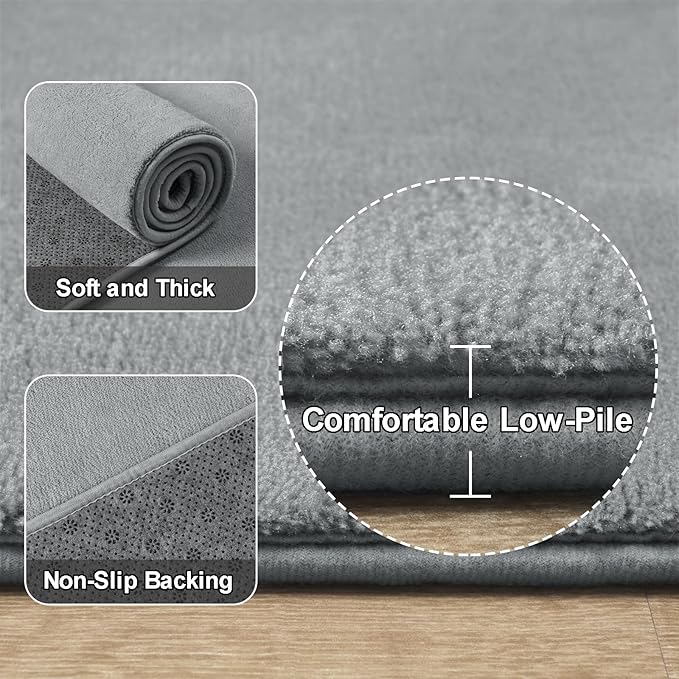 Amearea Modern Area Rugs for Bedroom Living Room, 4x6 Feet Grey Thickened Memory Foam Rug, Fluffy Indoor Washable Rugs Non Slip Minimalist Carpet for Kids Boys Girls Dorm Nursery Room Decor