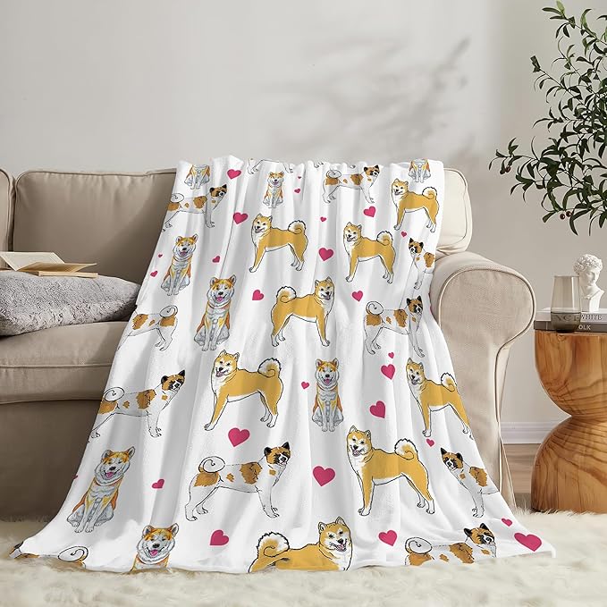 Akita Dog Gifts and Decor - Cute Throw Blanket for Girls, Women, Kids, Adults - Soft Warm Cozy Fleece Blanket for Couch, Sofa, Bed - 60"x50"