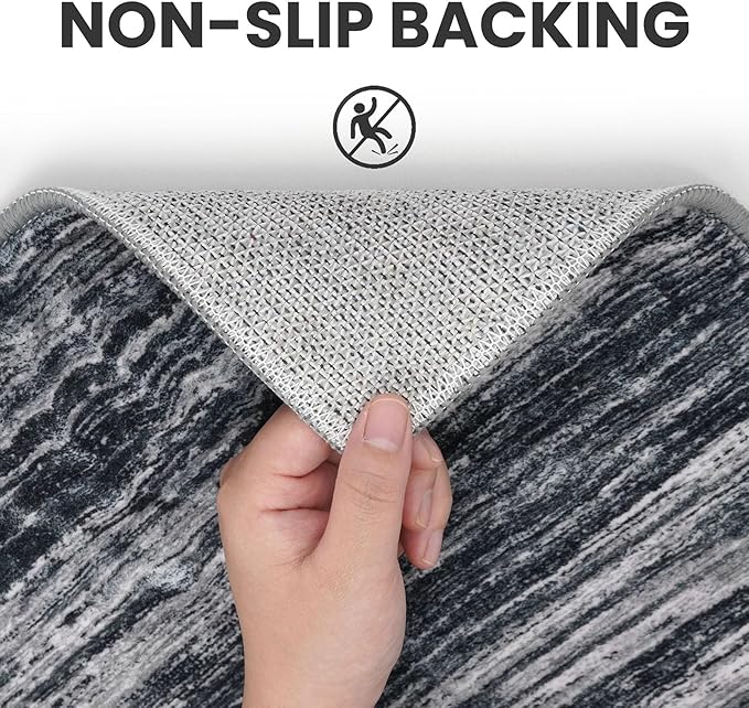 2x8 Modern Abstract Runner Rug for Hallways, Black Super Soft Hallway Decor Kitchen Rugs with Non-Slip, Non-Shedding Washable Rug for Entryway Bedroom Indoor