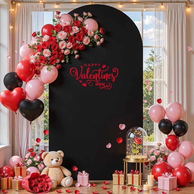 Black Arch Backdrop Cover, 6FT Spandex Fitted Wedding Arch Stand Covers Round Top Chiara Stretchy Arch Backdrop Cover for Christmas Birthday Party Ceremony Banquet Decoration