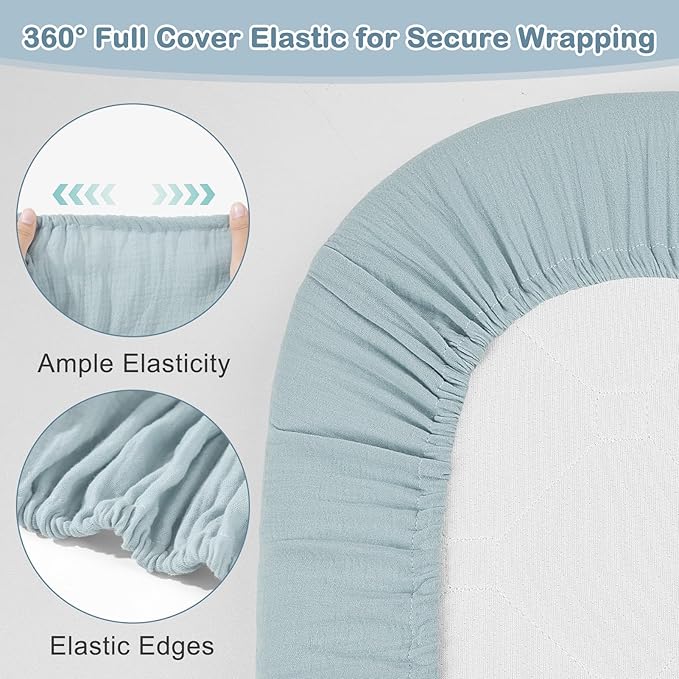 Basumee Muslin Bassinet Sheets for Baby Girl Boy 2 Pack Soft Breathable Baby Bedside Bassinet Fitted Sheets with Bottom Elastic Band 33''x17''x4'' Mattress Cover for Rectangle Oval Hourglass Bassinets