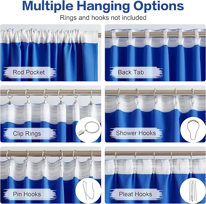 DUALIFE Royal Blue Curtains Room Darkening Curtains，Rod Pocket and Back Tab Thermal Insulated Drapes 52x102 Inch，2 Panels