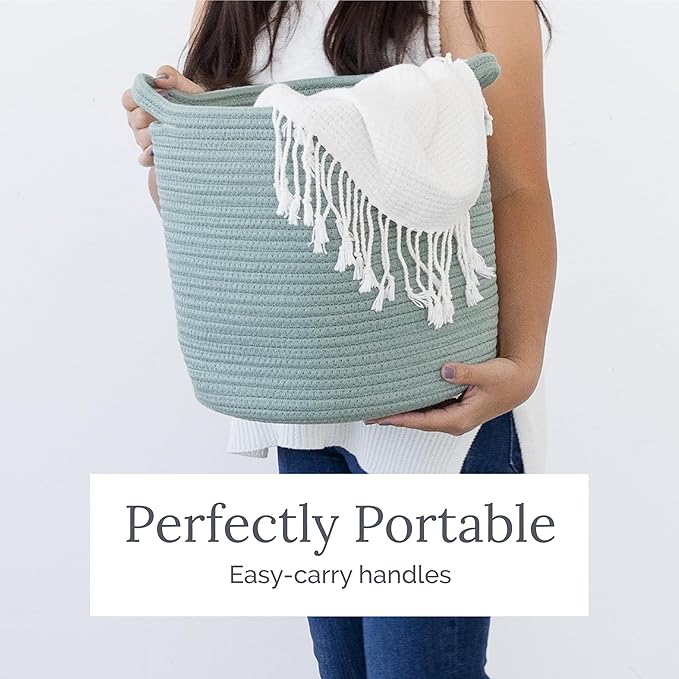 Natemia Large Storage Basket (15" x 15" x 14") - Woven Baskets for Storage, Baby Storage Basket and Toy Organizer, Blanket Basket, Perfect Baby Registry Gift, Rope Baskets for Storage, Basket Storage