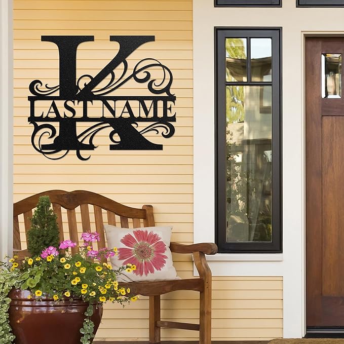 LULLBABYMALL Custom Metal Signs - Last Name Sign, Split Letter Monogram, Letter K, Family Name Wall Art, Outdoor Metal Signs, Personalized Wedding Gift