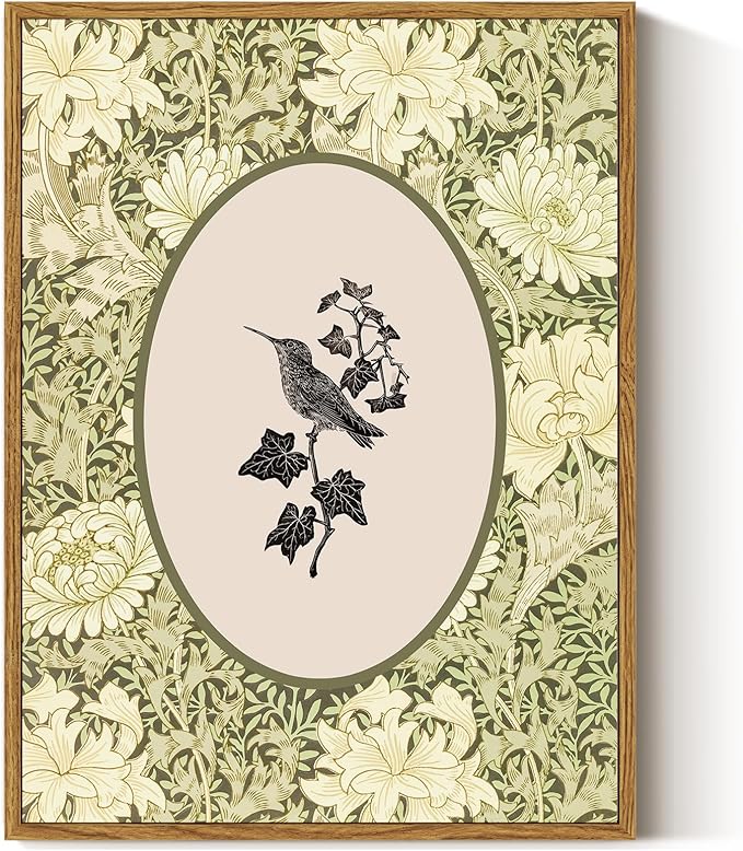 ARPEOTCY Vintage Framed Canvas Wall Art, 12x16inch, Farmhouse Botanical Bird Wall Decor, Floral Art Prints Home Decorations, Cottagecore Paintings for Living Room Bedroom Office Decor
