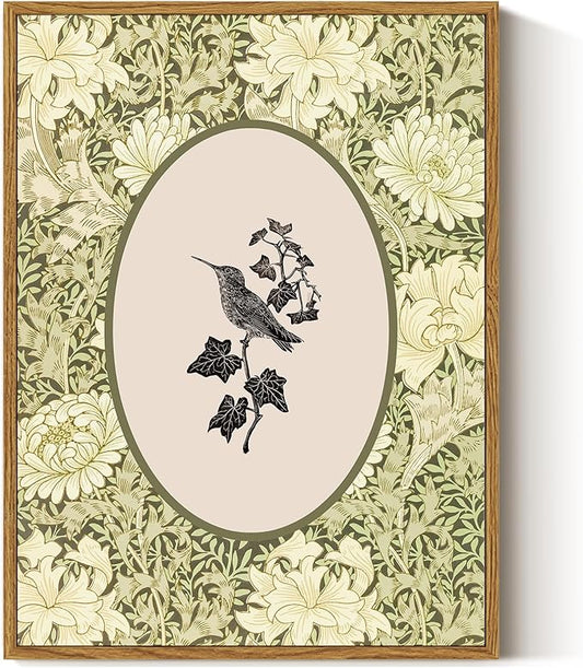 ARPEOTCY Vintage Framed Canvas Wall Art, 12x16inch, Farmhouse Botanical Bird Wall Decor, Floral Art Prints Home Decorations, Cottagecore Paintings for Living Room Bedroom Office Decor