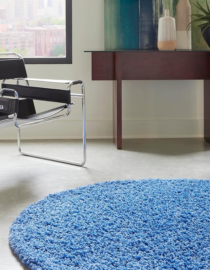 Unique Loom Solid Shag Collection Area Rug (5' Round Periwinkle Blue)