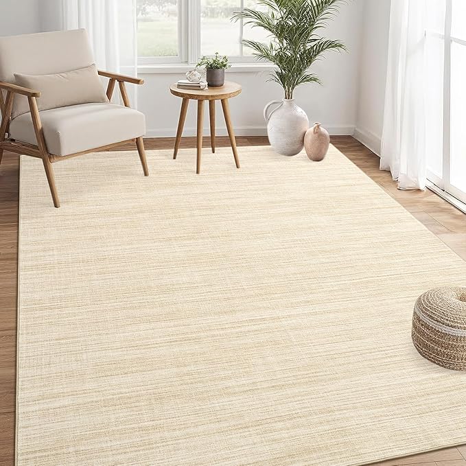 Area Rug 4x6 Washable Bedroom Rugs Non Slip Modern Solid Color Large Living Room Throw Carpet Low Pile Minimalist Kitchen Rug Plain Accent Rug Mat Classic Boho Area Rugs for Nursery Entryway, Beige