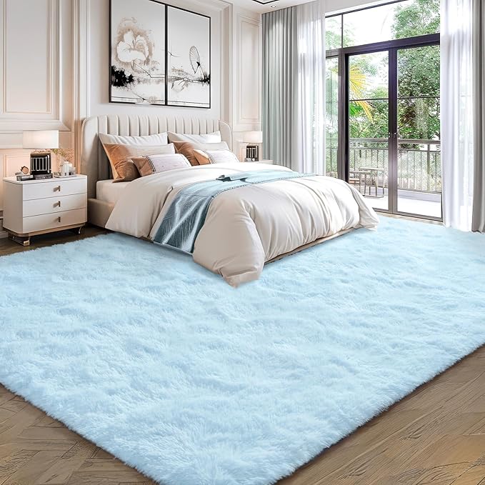EVOIONOS 6x9 Washable Large Area Rug for Living Room, Fluffy Shag Rug for Bedroom, Ultra Soft Plush Non Slip Carpet Indoor Floor Bedside Nursery Kids Girls Room Dorm, Home Decor Aesthetic, Light Blue