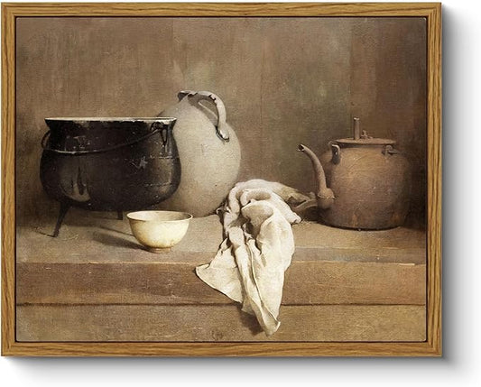 ARPEOTCY Vintage Still Life Framed Canvas Wall Art, 8x10inch, Farmhouse Kitchen Wall Decor, Art Prints Home Decor Aesthetic, Oil Paintings for Dining Room, Living Room Bedroom Office Decoration