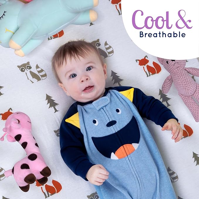 Fitted Unisex Crib Sheets (3 Pack) by GROW WILD - Jersey Knit Cotton Crib Sheets for Boys or Girls, 52” x 28” x 9” Crib Bedding Set (Forest Fun)