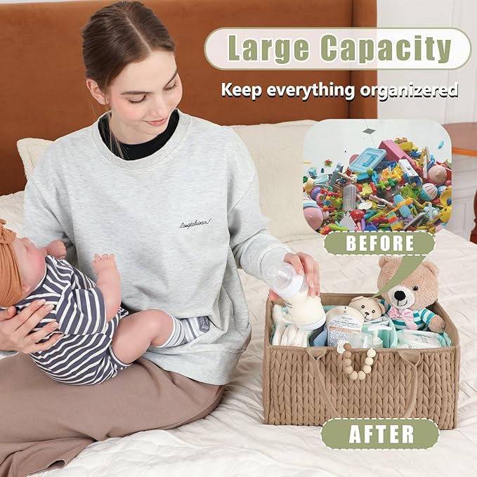 MOMINSIDE Diaper Caddy Organizer, Baby Diaper Caddy Organizer with Handle Baby Basket Nursery Storage, Portable Changing Table Car caddy organizer for Girl Boy, Baby Registry Baby Shower Gifts(Brown)