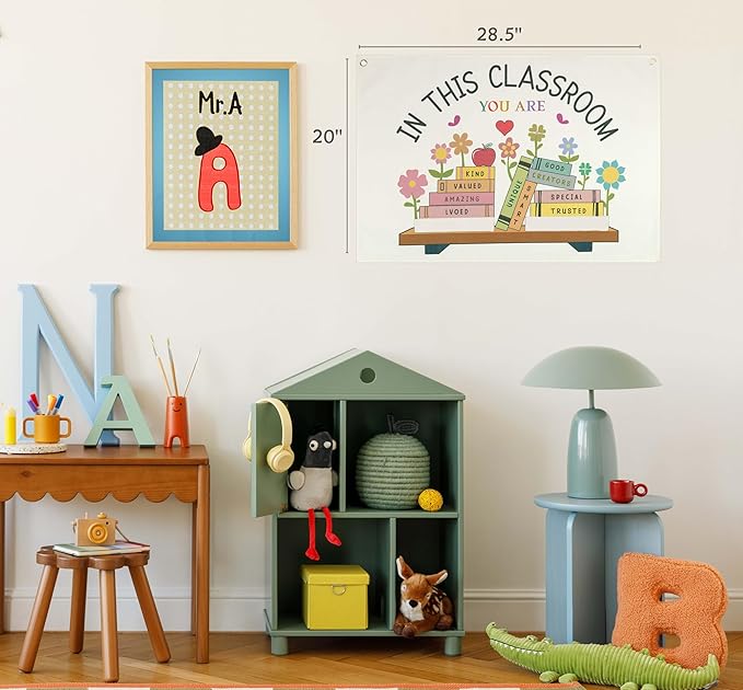 Classroom Boho Rectangular Banner Flag Pennant Wall Art Decor Gift for Teacher Boy Girl Kids Teen,Classroom Homeschool Kindergarten Decor Decor-Back to School Birthday Christmas Gift