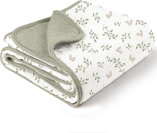 Konssy Muslin Baby Blankets for Girls Boys, 100% Cotton Crib Blanket for Baby Infant Toddler, Super Soft and Lightweight Nursery Blankets 40"x36"（Rabbit