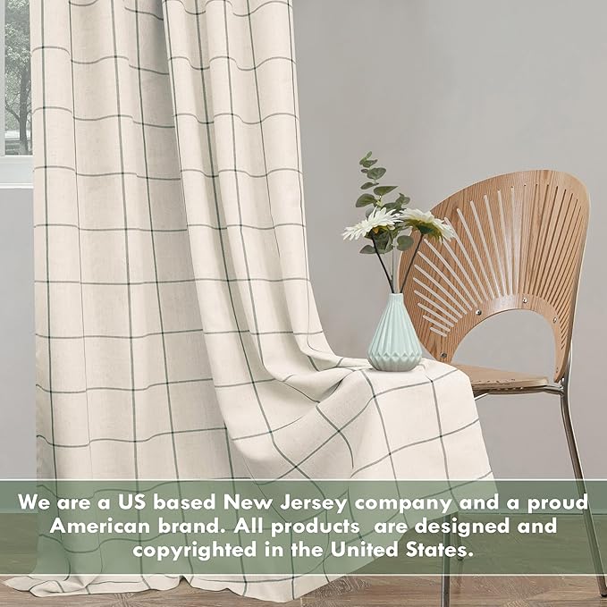 DriftAway 2 Panels 100% Blackout Windowpane Plaid Linen Curtains Double Layer Drapes for Bedroom 90 Inches Long Farmhouse Thermal Insulated 3.25 Inch Rod Pocket Back Tab for Living Room Loden Green