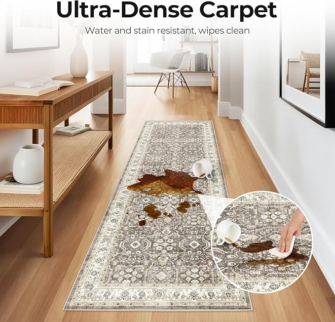 WITSHOCK Runner Rug 2x6 Kitchen, Rugs Runners Machine with Washable Non Slip Backing for Hallway Stair Runner Rug Indoor Entryway Laundry Room, Brown/Beige
