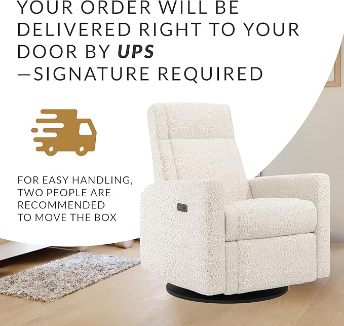 Jaymar Nelly Modern Nursery Chair Glider Recliner with 180° Swivel - Cozy Motorized Reclining Nursing Chair with USB Ports, Gentle Motion, Hybrid Memory Foam, Lumbar Support (Pearl/Puppy Fabric)