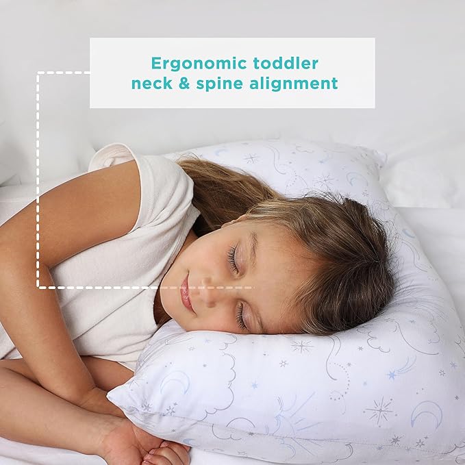 LittleHippo Toddler Pillow with Viscose Derived from Bamboo Pillowcase - 13x18 Hypoallergenic Toddler Pillow for Sleeping, Kids, Travel, Mini, Bed, Bedroom, Car, Playroom, and Nursery (Celestial)