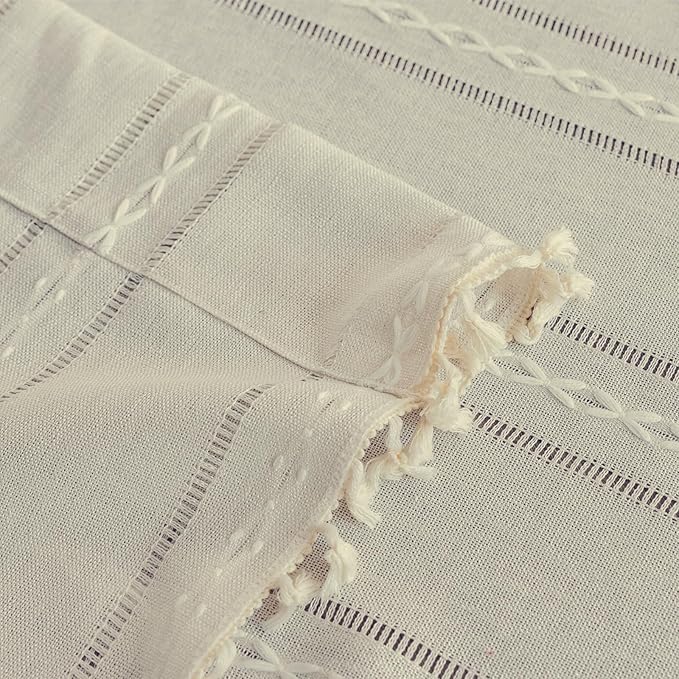 Deeprove Ivory Boho Curtain 96 Inches Long for Bedroom Living Room Decor, Bohemian Hollow Chic Style Tassels, Vintage Farmhouse Country French Window Treatment Drape, Rod Pocket, 1 Panel W52x L96