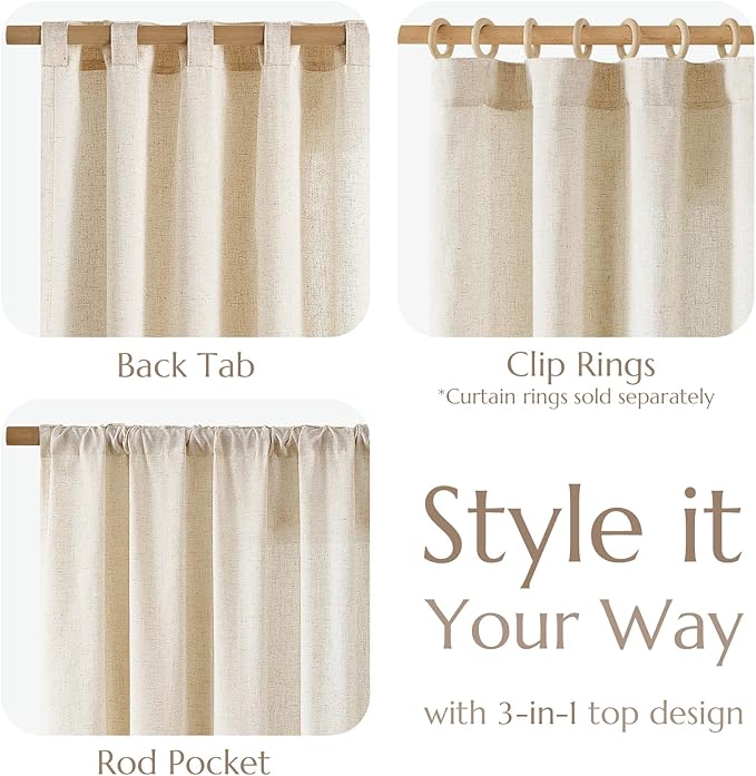 jinchan Beige Linen Blend Curtains 108 Inches Extra Long 2 Panels for Bedroom Living Room, Light Filtering 50 Inches Wide Natural Farmhouse Drapes with Rod Pocket Back Tab (50W x 108L, Ecru)