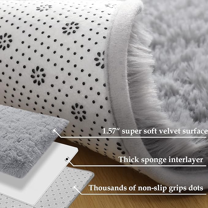 Merelax Soft Modern Indoor Large Shaggy Rug for Livingroom Bedroom Dorm Kids Room Home Decorative, Non-Slip Plush Fluffy Furry Fur Area Rugs Comfy Nursery Accent Floor Carpet 8x10 Feet, Grey