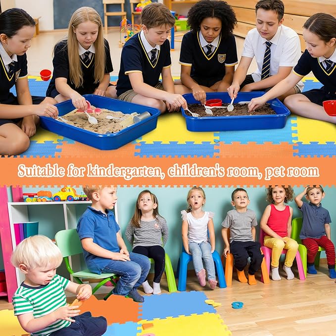 Nuanchu 60 PCS Kids Foam Puzzle Floor Mat Bulk - Solid Color Foam Play Mat with Borders Interlocking Multi Use Floor Rug for Children, 12 Inch(Dark Blue, Light Blue, Orange, Yellow)