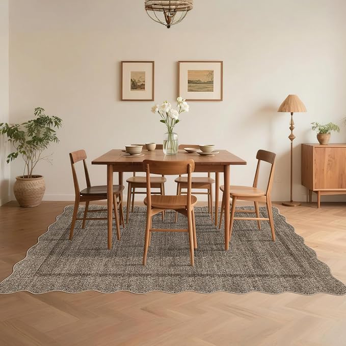 GarveeHome Scalloped Washable Rug 6x9 Area Rugs for Living Room Modern Taupe Nursery Rug Large Area Rug for Bedroom Non Slip Throw Rugs Soft Low Pile Stain Resistant Carpet for Classroom 6'x9' Taupe