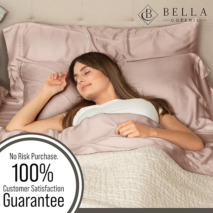 Bella Coterie Luxury Bamboo Viscose Queen Size Sheet Set | 100% Organically Grown | Ultra Soft | Cooling for Hot Sleepers | 18" Deep Pocket [Dusty Rose]