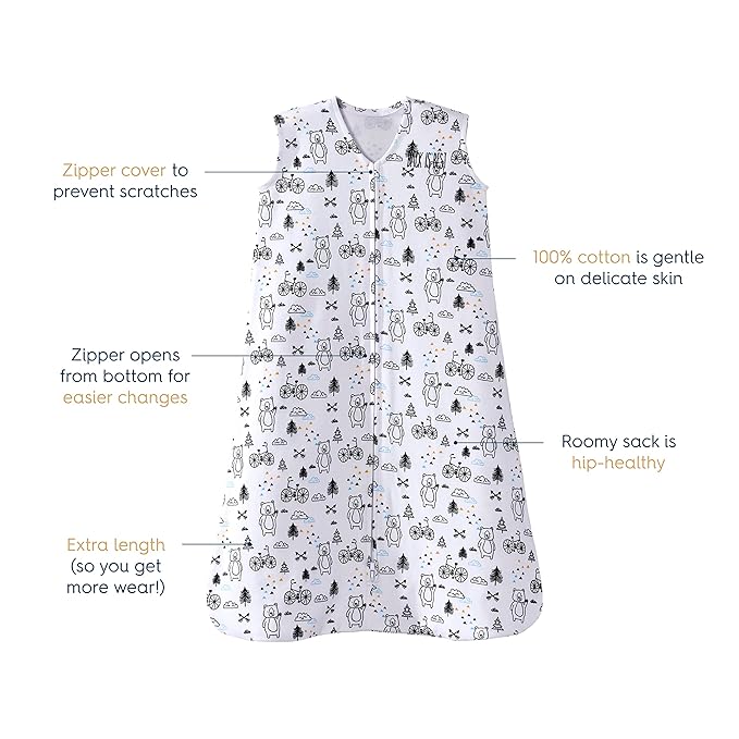 HALO SleepSack, 100% Cotton Wearable Blanket, Swaddle Transition Sleeping Bag, TOG 0.5, Huggy Bears, Large, 12-18 Months