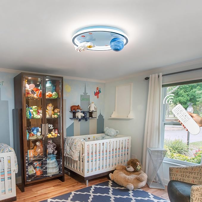 Astronaut Ceiling Light Fixture 20" Dimmable Kids Flush Mount Ceiling Lights for Bedroom LED Chandelier 3000K-6000K with Remote Children Ceiling Lamp for Kitchen,Nursery Room