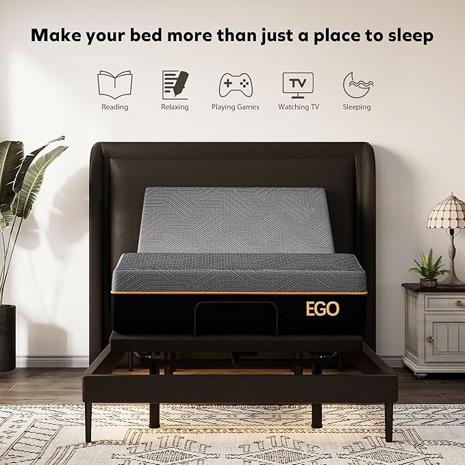 Twin XL Adjustable Bed Frame and 12 inch Memory Foam Mattress, Independent Head and Foot Incline Electric Bed with Massage, Wireless Remote, Zero Gravity, 2 USB Ports, Adjustable Legs, No Headboard