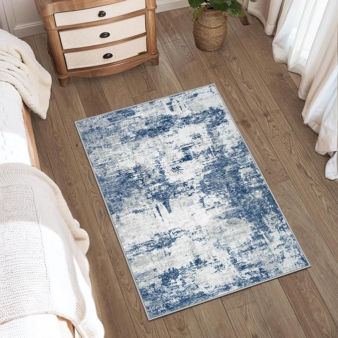 Area Rug 2x3 Washable Rug: Soft Small Entryway Rug with Anti-Slip Backing Non-Shedding Stain-Resistant Abstarct Modern Carpet for Kitchen Bedroom Indoor Front Entrance-Gray/Blue