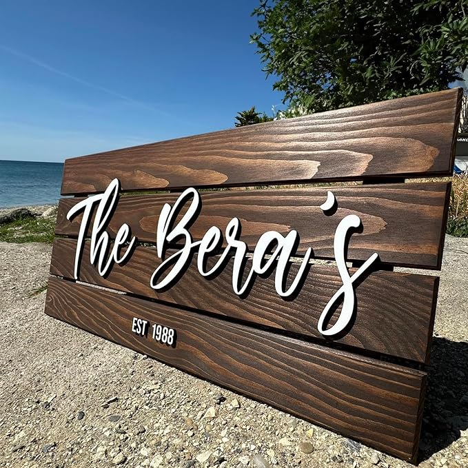 Solid Wood Pallet Custom Name Signs, Ideal for Rustic Home Bussiness Office Garage Backyard Man Cave Decors Decoration, Established Date & Your Custom Text 28 * 13" Establish Date Signs